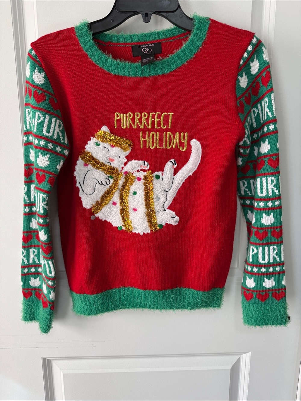 It's Our Time Red & Green 'Purrfect Holiday' Cat Sweater
